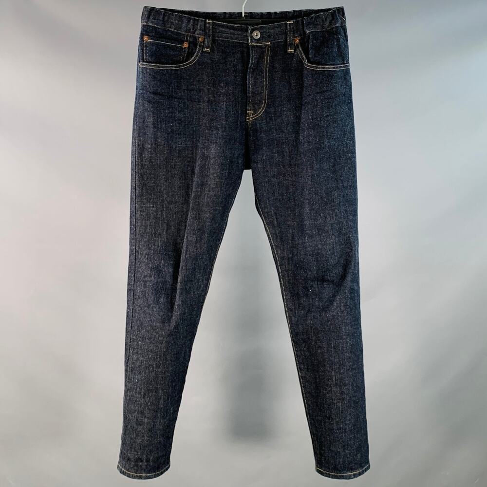 QUADRO Size S Blue Indigo Cotton Blend Contrast Stitch Elastic Waistband Jeans